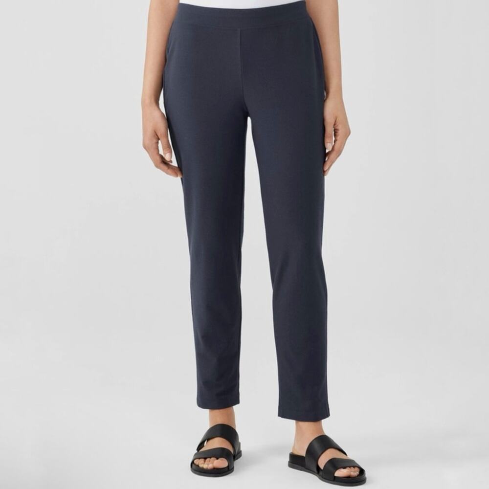 Eileen Fisher Washable Stretch Crepe Straight Pants Blue Pull On Work Size S